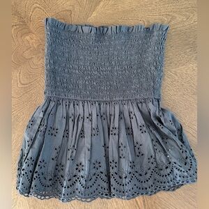 American Eagle Outfitters Eyelet Strapless Top - Blue Grey - Size Small